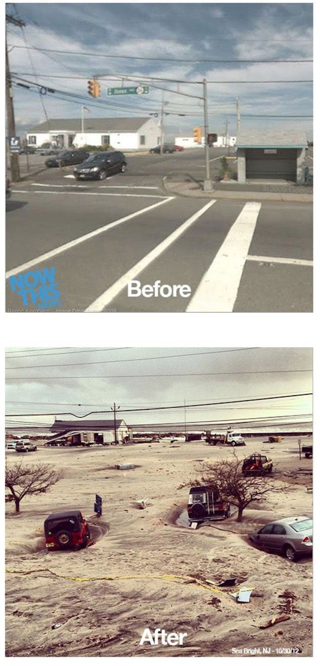 Сравнительные снимки "до и после" урагана "Сэнди" (24 фото)