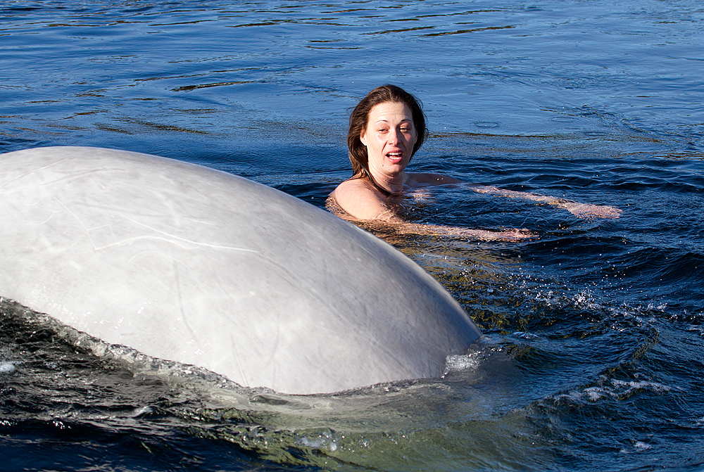  Голая женщина в ледяной воде с китами